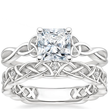 18K White Gold Entwined Celtic Love Knot Ring with Celtic Knot Diamond Ring