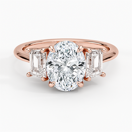 14K Rose Gold Luxe Embrace Three Stone Trapezoid Diamond Ring