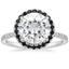 18K White Gold Waverly Halo Diamond Ring with Black Diamond Accents, smalltop view