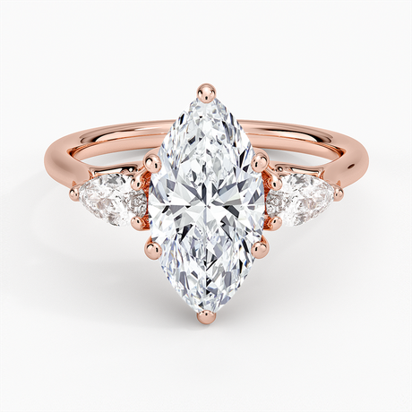 14K Rose Gold Trellis Three Stone Pear Diamond Ring