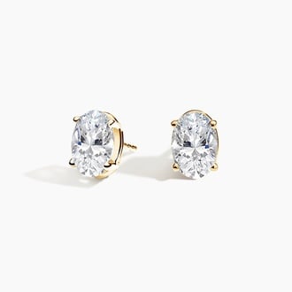 Four-Prong Oval Diamond Stud Earrings in 18K Yellow Gold