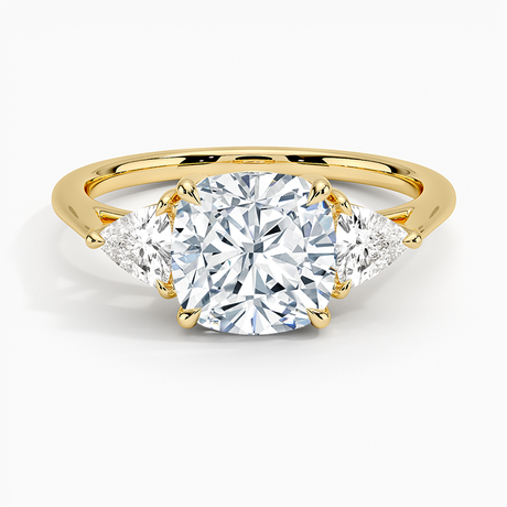 18K Yellow Gold Luxe Trillion Cut Three Stone Diamond Ring