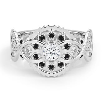 Custom Twisted Shank Lab White and Natural Black Diamond Ring