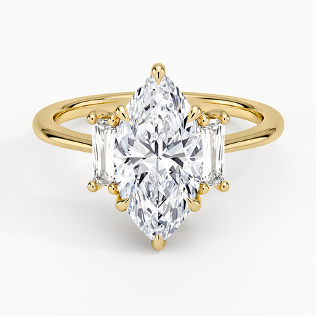 18K Yellow Gold Vertical Baguette Three Stone Diamond Ring
