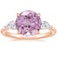 14K Rose Gold Opera Three Stone Diamond Ring, smalltop view