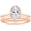 14K Rose Gold Petite Luna Bezel Ring with Petite Comfort Fit Wedding Ring