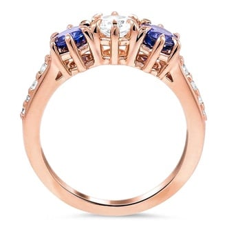 Custom Vintage Inspired Three Stone White and Blue Sapphire Ring
