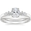 18K White Gold Rosette Diamond Ring with Petite Curved Wedding Ring