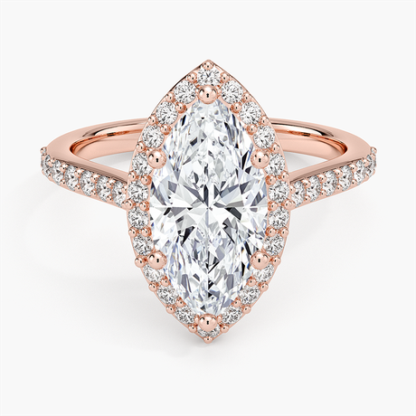 14K Rose Gold Halo Diamond Ring with Side Stones (1/3 ct. tw.)