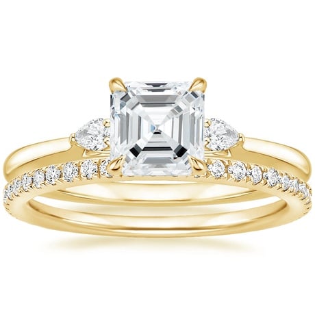 18K Yellow Gold Perfect Fit Three Stone Pear Diamond Ring with Luxe Ballad Diamond Ring