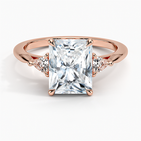 14K Rose Gold Trillion Cut Three Stone Diamond Ring