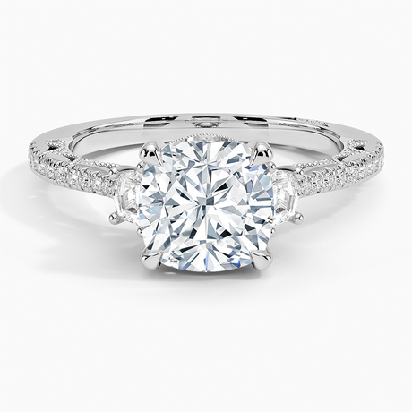 18K White Gold Tacori Lunetta Crescent Pavé Three Stone Diamond Ring