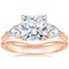 14K Rose Gold Luxe Opera Three Stone Diamond Ring with Petite Curved Wedding Ring