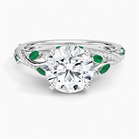 Platinum Begonia Vine Diamond and Lab Emerald Ring (1/8 ct. tw.)