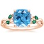14K Rose Gold Willow Ring With Lab Emerald Accents, smalltop view