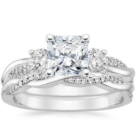 18K White Gold Three Stone Petite Twisted Vine Diamond Bridal Set (1/2 ct. tw.)