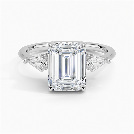 Three Stone Kite Engagement Ring with Hidden Halo