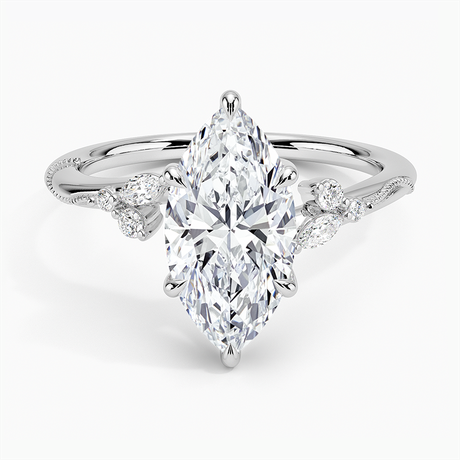 18K White Gold Camellia Milgrain Diamond Ring