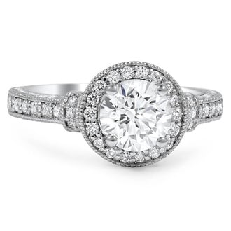 Custom Milgrained Halo with Diamond Wrapped Shoulders