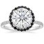 18K White Gold Waverly Halo Diamond Ring with Black Diamond Accents, smalltop view