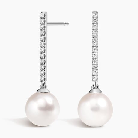 Freshwater Cultured Pearl and Diamond Bar Drop Earrings (1/5 ct. tw.)