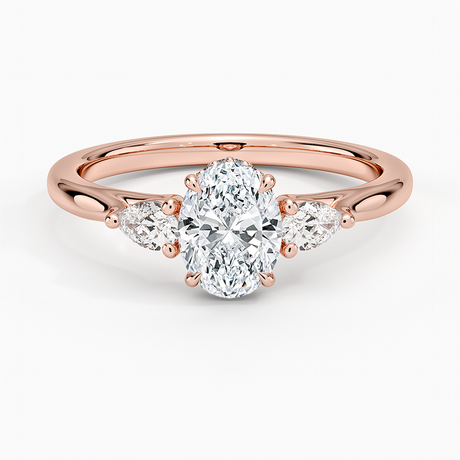 14K Rose Gold Floating Three Stone Pear Diamond Ring