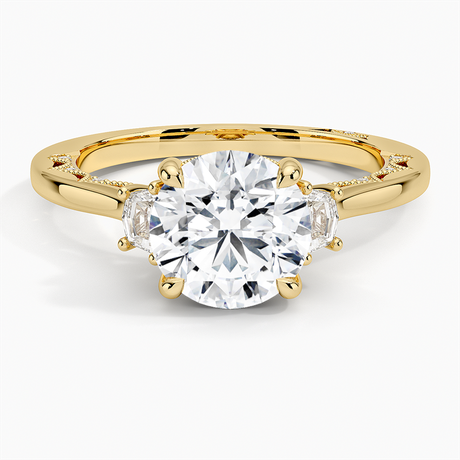 18K Yellow Gold Tacori Lunetta Crescent Three Stone Diamond Ring