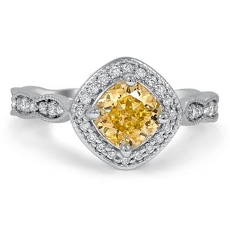 Custom Vintage Inspired Fancy Yellow Diamond Halo Ring