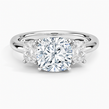 18K White Gold Faye Elongated Cushion Three Stone Diamond Ring