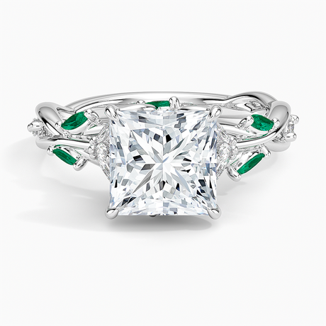 18K White Gold Secret Garden Lab Emerald and Diamond Ring (1/4 ct. tw.)