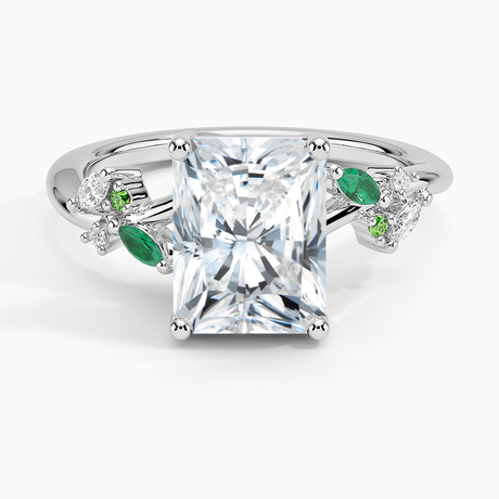 18K White Gold Arden Diamond Ring with Lab Emerald Accents
