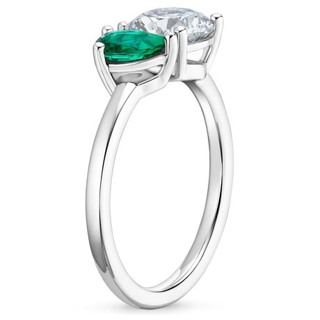 Platinum Viridian Toi et Moi Diamond Ring