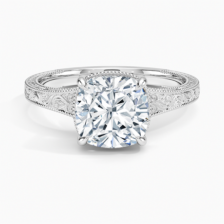 18K White Gold Tapered Elsie Engraved Solitaire Ring