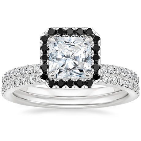 18K White Gold Waverly Diamond Ring with Black Diamond Accents with Luxe Ballad Diamond Ring