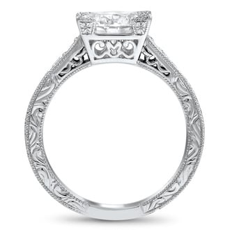 Custom Diamond Prong Pave Milgrain Engagement Ring