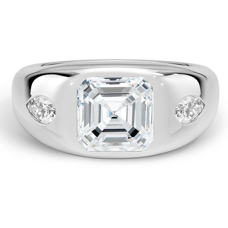18K White Gold Sloane Flush Set Three Stone Diamond Dome Ring