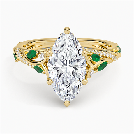 Begonia Vine Diamond and Lab Emerald Ring