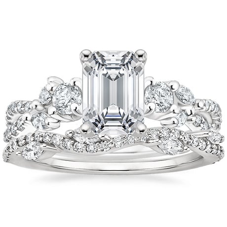 18K White Gold Three Stone Luxe Willow Diamond Ring with Luxe Winding Willow Diamond Ring