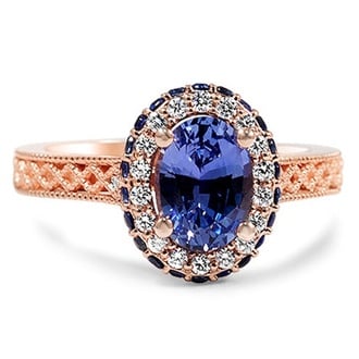 Custom Rose Gold Pave Sapphire Halo Ring