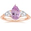 14K Rose Gold Luxe Opera Three Stone Diamond Ring, smalltop view