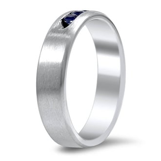 Custom Three Sapphire Matte Finish Men's Wedding Band