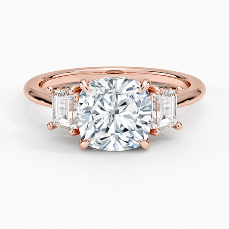 14K Rose Gold Embrace Three Stone Trapezoid Diamond Ring