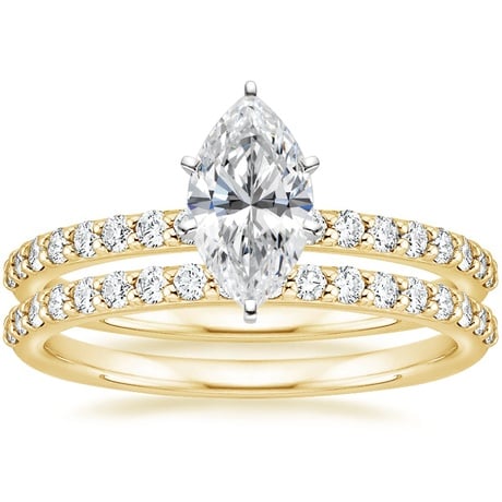 18K Yellow Gold Six Prong Petite Shared Prong Diamond Bridal Set