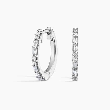 Round and Baguette Diamond Hoop Earrings