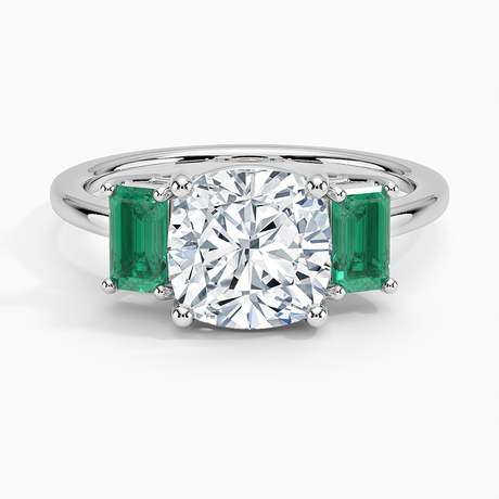 18K White Gold Luxe Rhiannon Three Stone Lab Emerald Ring