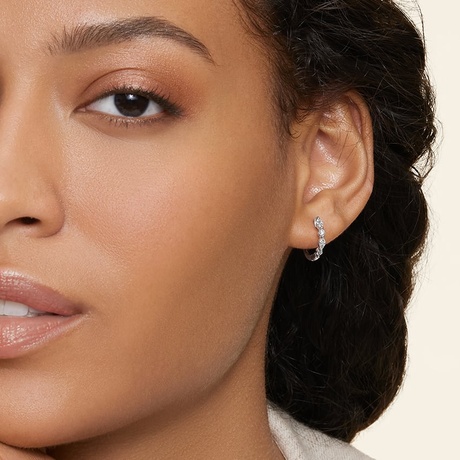 Round and Marquise Diamond Huggie Hoop Earrings