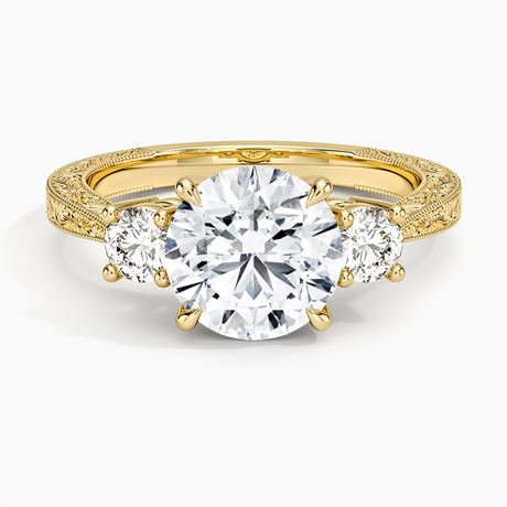 18K Yellow Gold Elsie Three Stone Engraved Diamond Ring (1/3 ct. tw.)