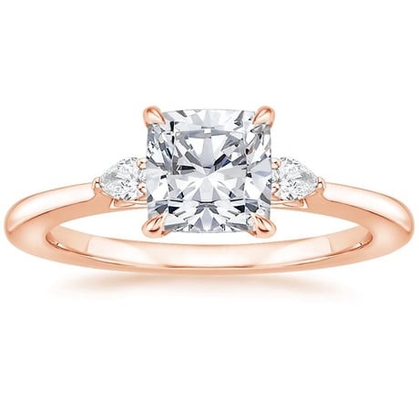 14K Rose Gold Perfect Fit Three Stone Pear Diamond Ring with Luxe Ballad Diamond Ring