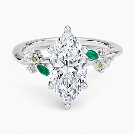 18K White Gold Arden Diamond Ring with Lab Emerald Accents