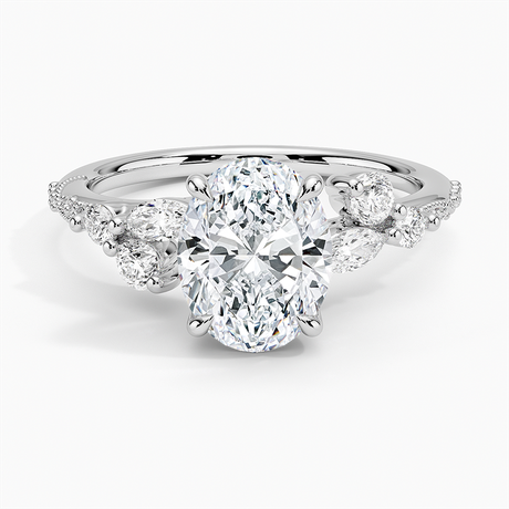 18K White Gold Luxe Camellia Milgrain Diamond Ring